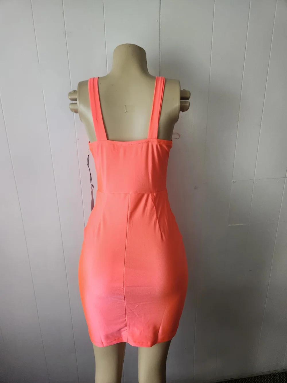 Neon Coral Bodycon Dress - Size Small